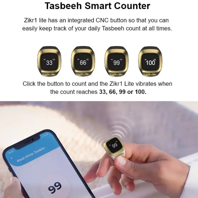 Zikr Ring, Smart Tasbih Zikr Ring, Muslim Prayer Timing Reminder